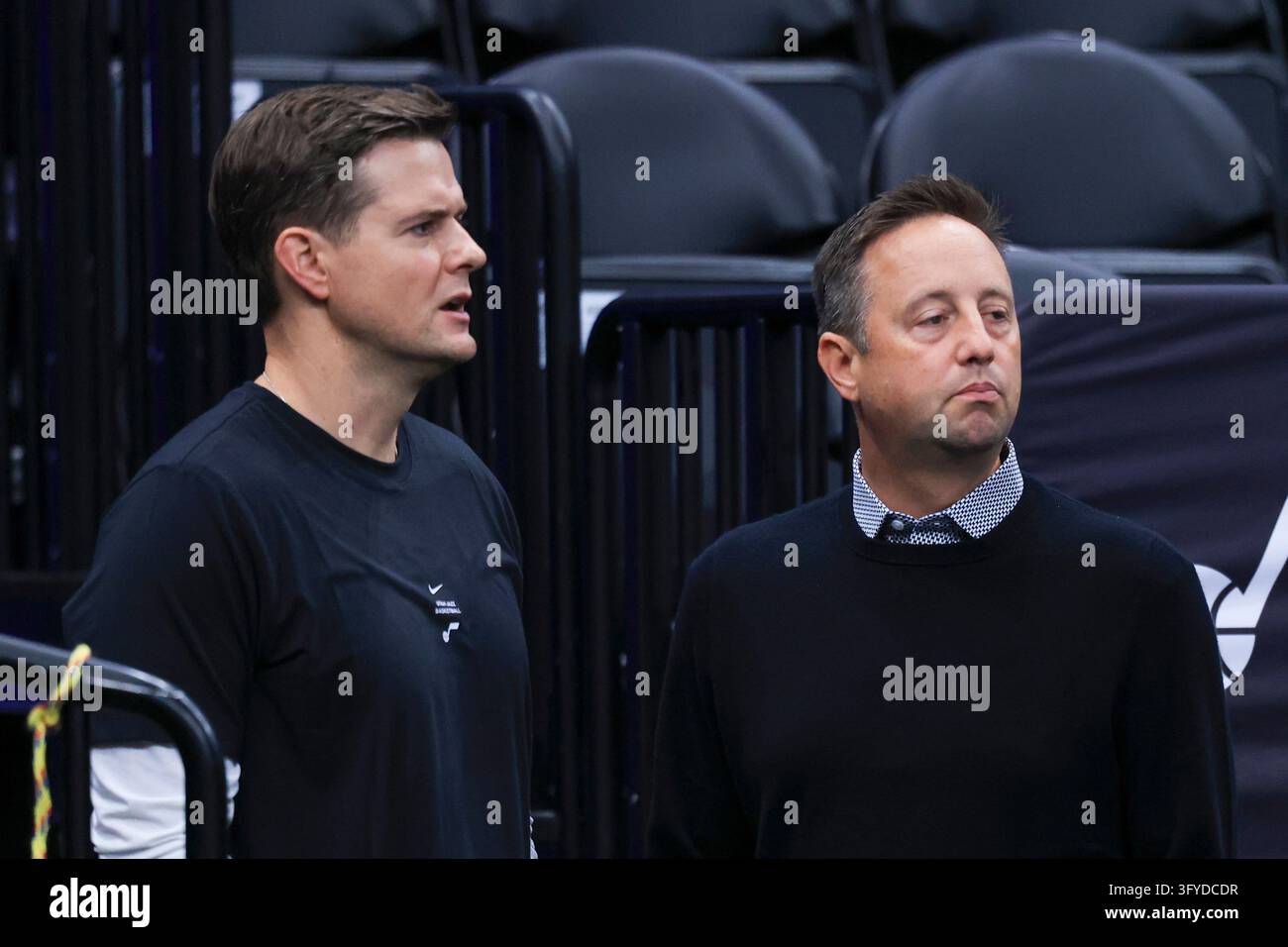 Utah Jazz head coach Will Hardy, left, and team president Austin Ainge ...