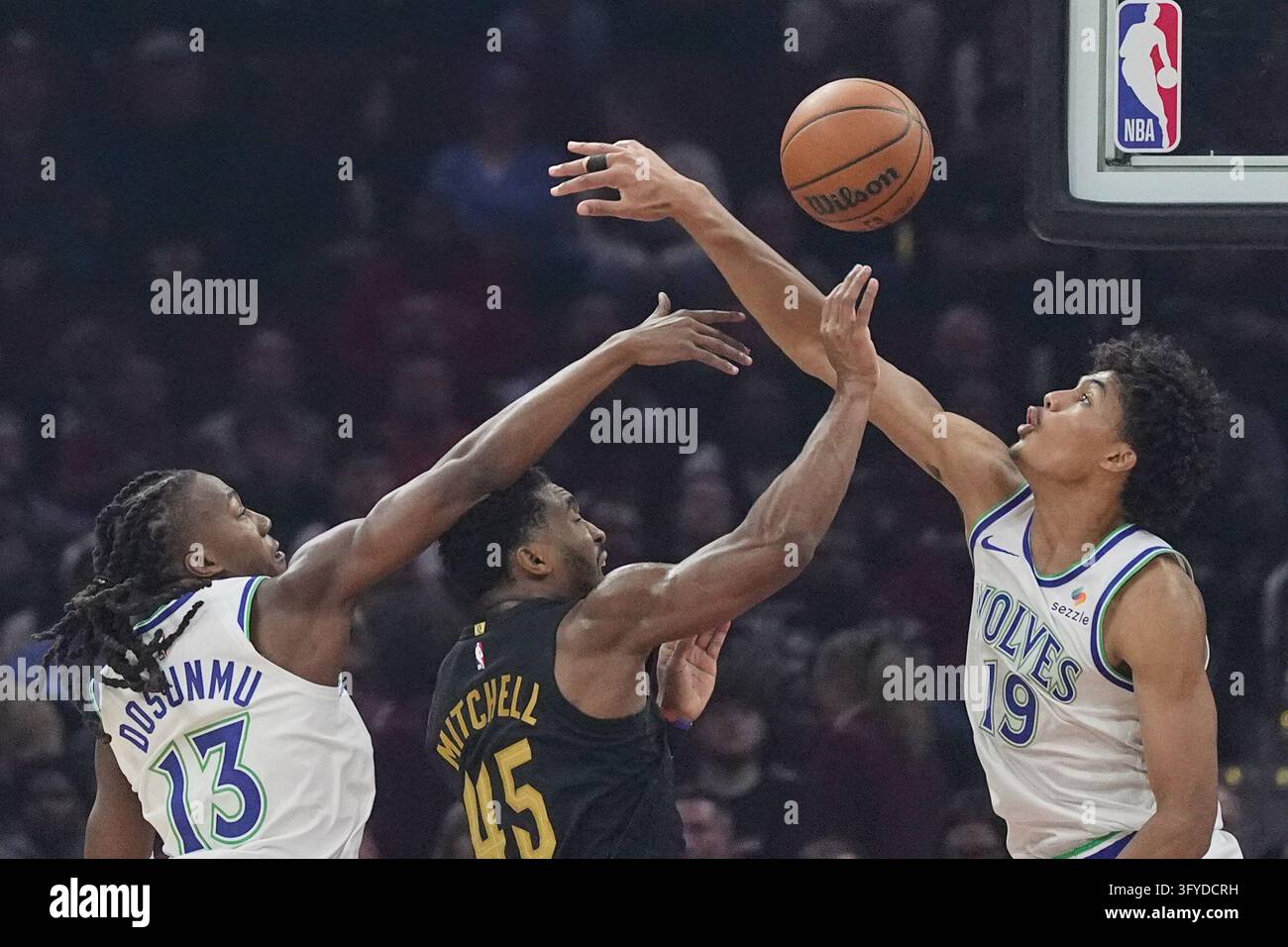 Cleveland Cavaliers guard Donovan Mitchell (45) is defended by ...