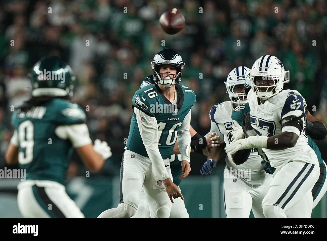 Lemon Phot Philadelphia Eagles quarterback Tanner McKee (16) passes to Eagles wide ...