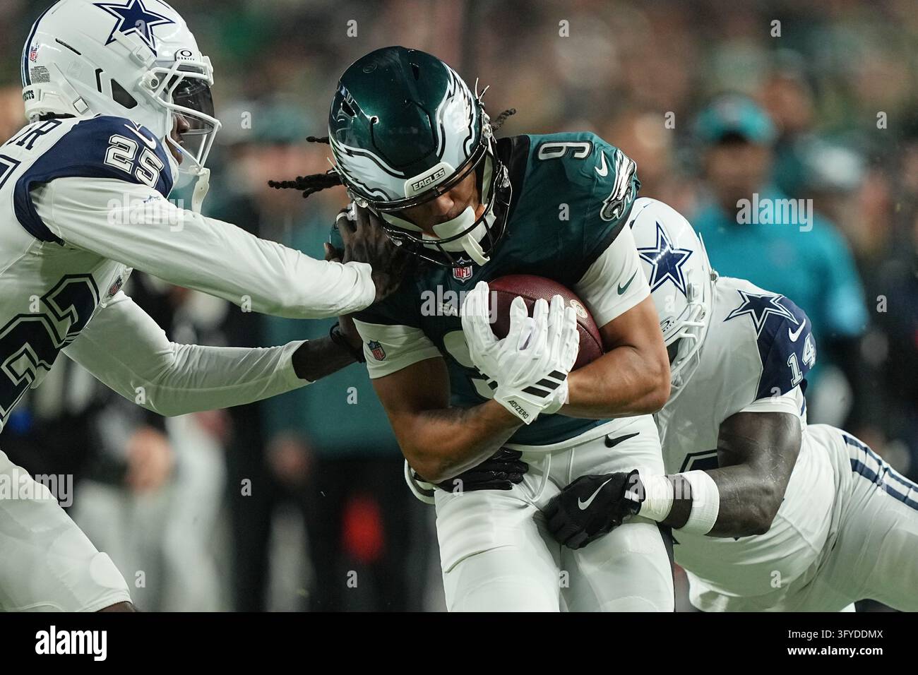Bell Emage Philadelphia Eagles wide receiver Makai Lemon (9) is brought down by ...