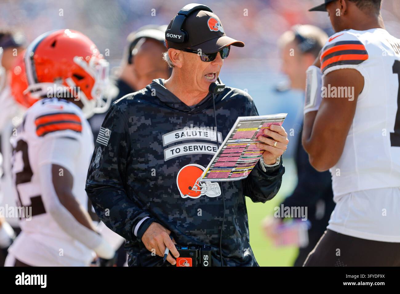 Cleveland head coach Todd Monken looks over his play sheet during the ...