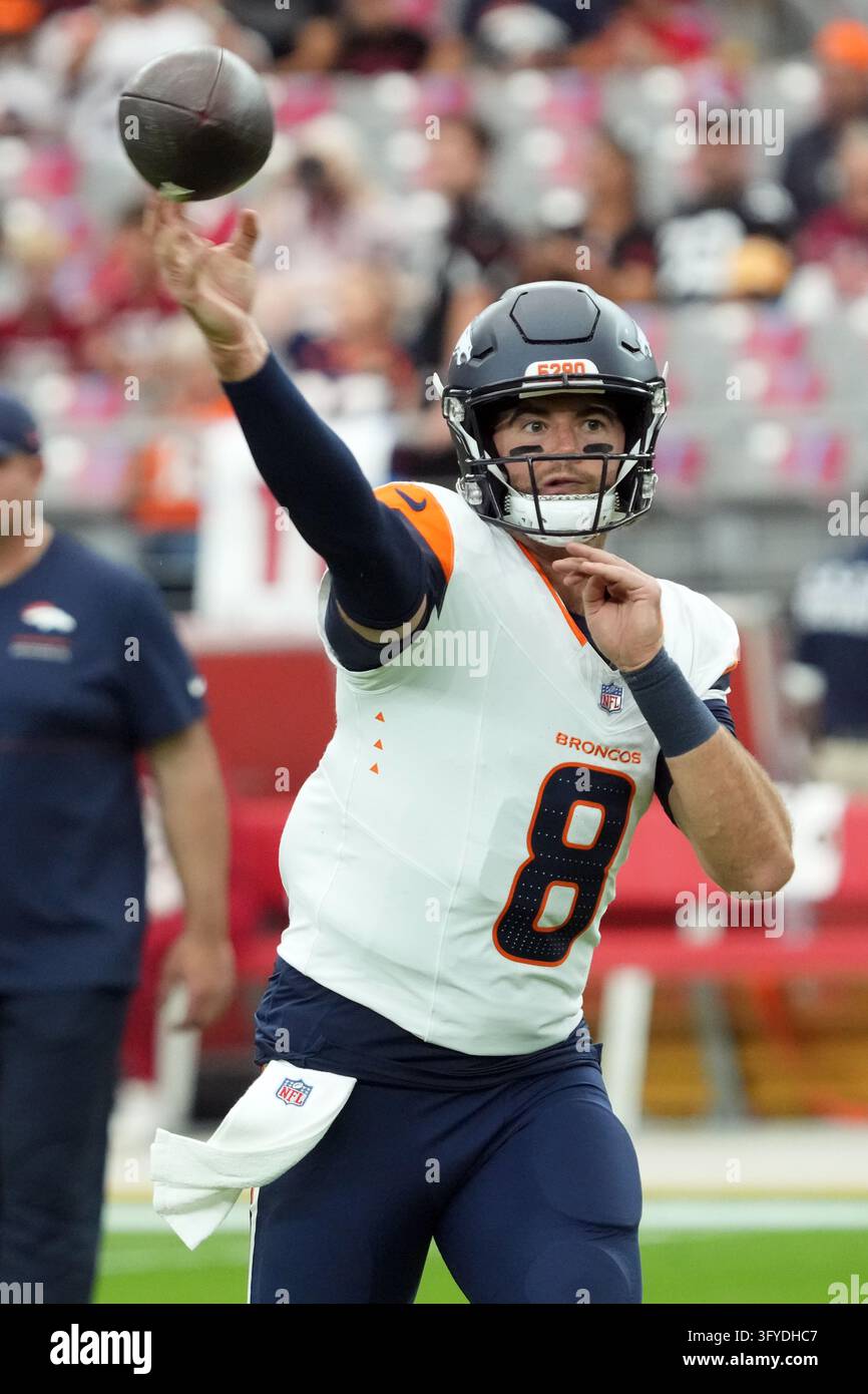 Stidtham Denver Broncos quarterback Jarrett Stidham (8) against the Arizona ...
