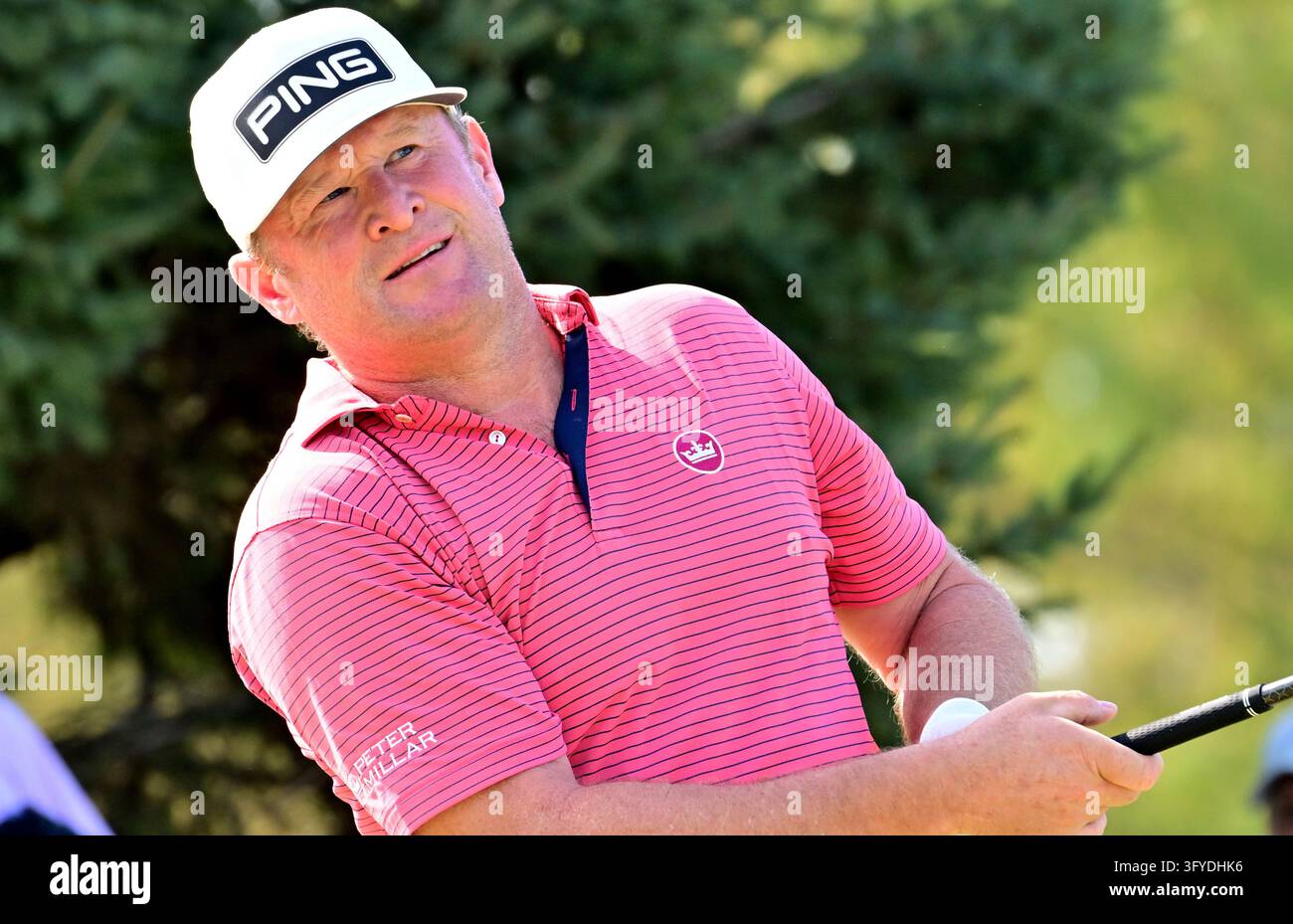 ST. LOUIS, MO - OCTOBER 25: Golfer Jamie Donaldson watches his ball ...
