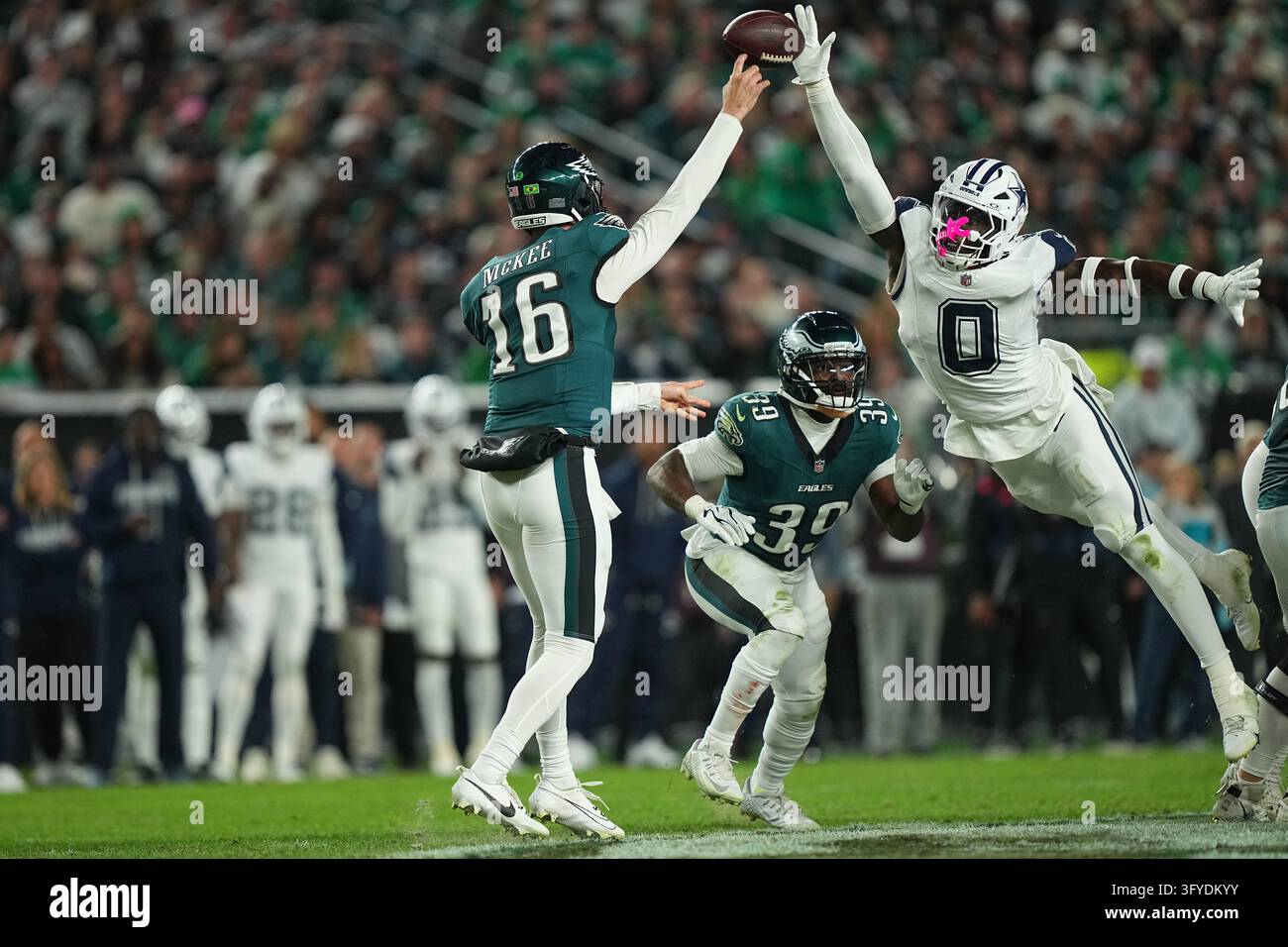 Dallas Cowboys' DeMarvion Overshown blocks a pass by Philadelphia ...
