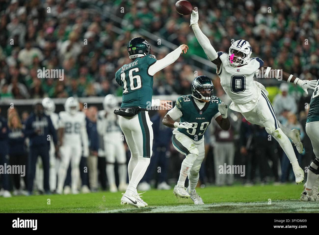 Dallas Cowboys' DeMarvion Overshown blocks a pass by Philadelphia ...