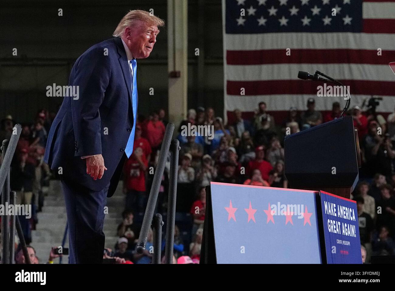 President Donald Trump looks into the crowd at a campaign rally at ...