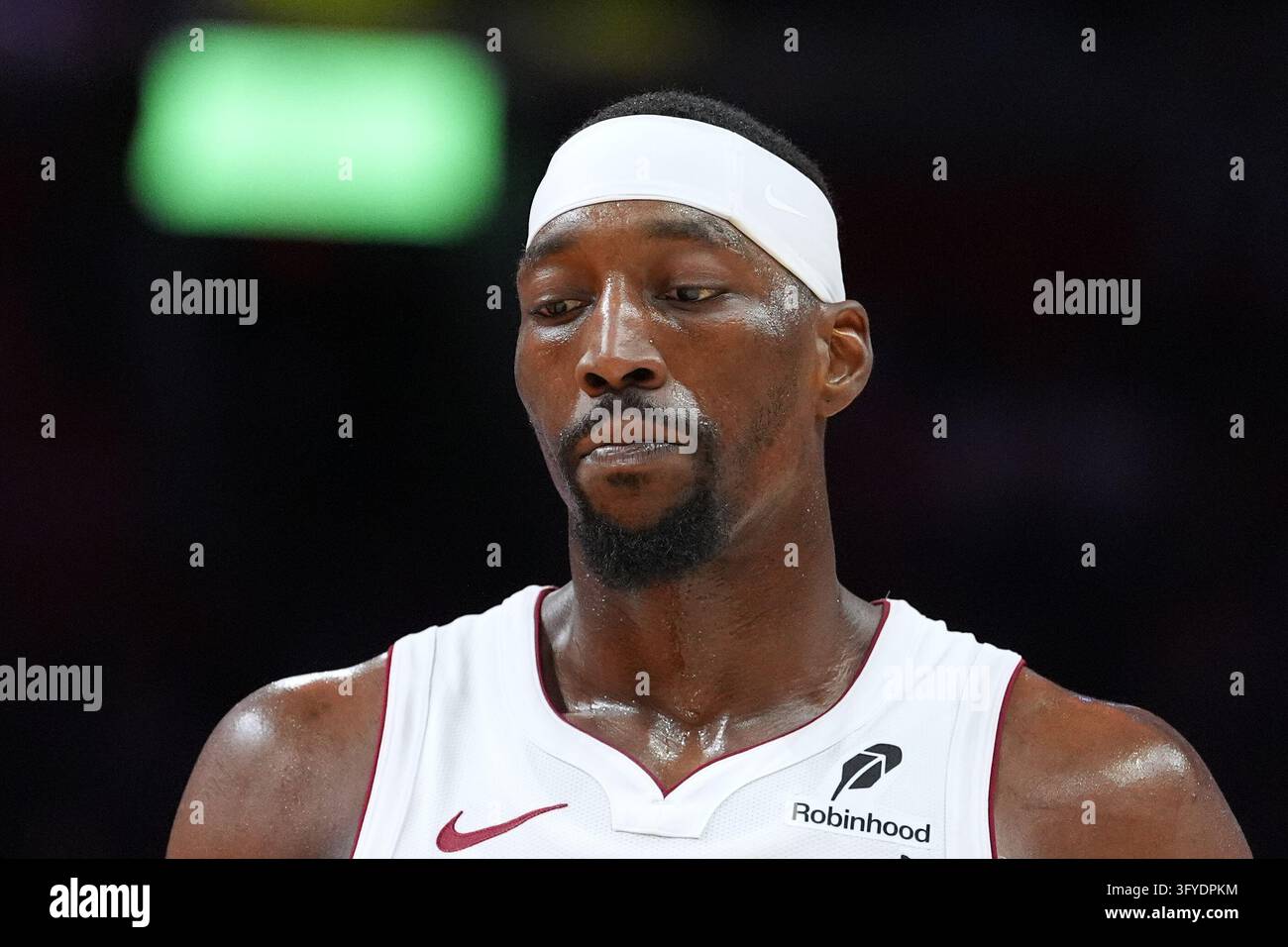 Miami Heat center Bam Adebayo walks on the court during the second half ...