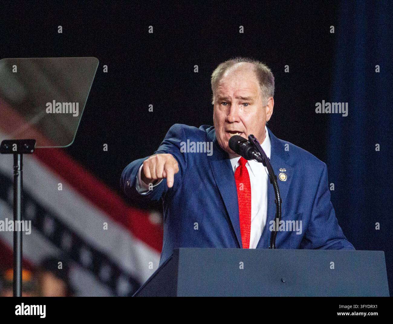 U.S. Rep. Trent Kelly gestures toward the crowd while speaking during a ...