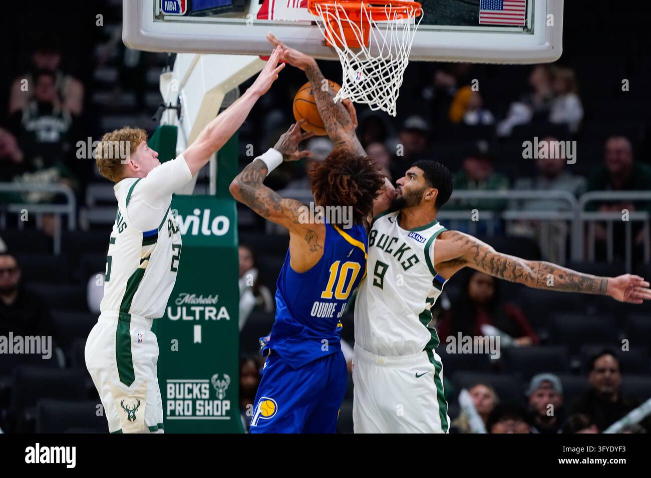 Milwaukee Bucks center Kel'el Ware (9) and guard Kasparas Jakucionis ...