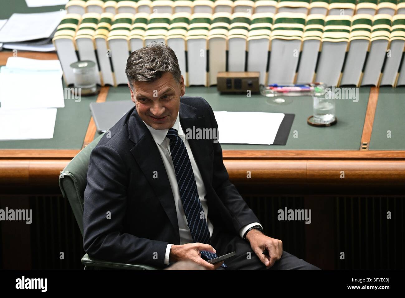Australian Clock Australian Opposition Leader Angus Taylor reacts during Question Time ...