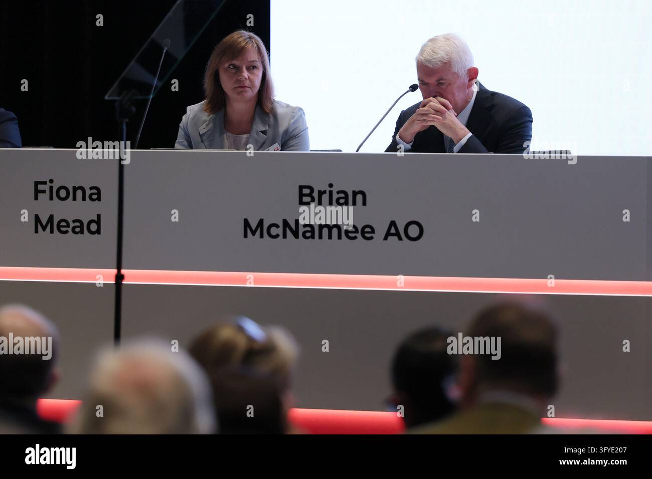 Company Secretary Fiona Mead and Chair Brian McNamee during a CSL ...