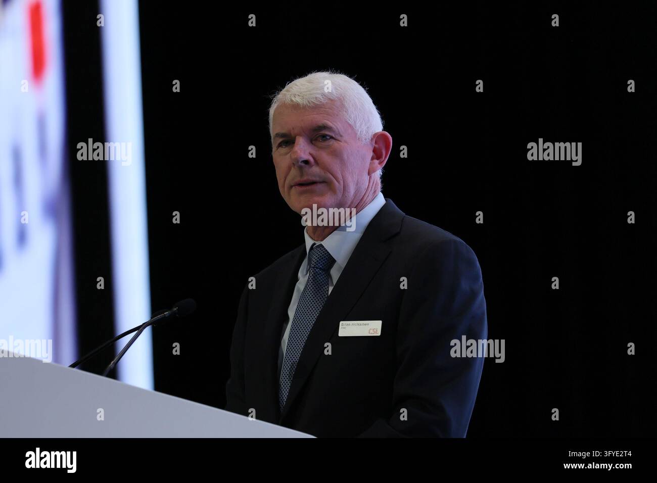 Chair Brian McNamee speaks during a CSL Annual General Meeting (AGM ...
