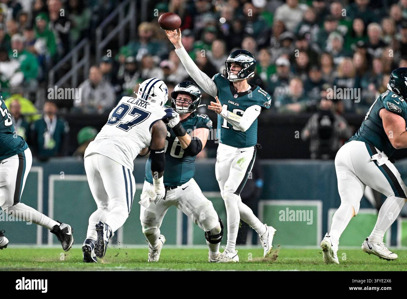 Philadelphia Eagles quarterback Tanner McKee throws a pass during the ...