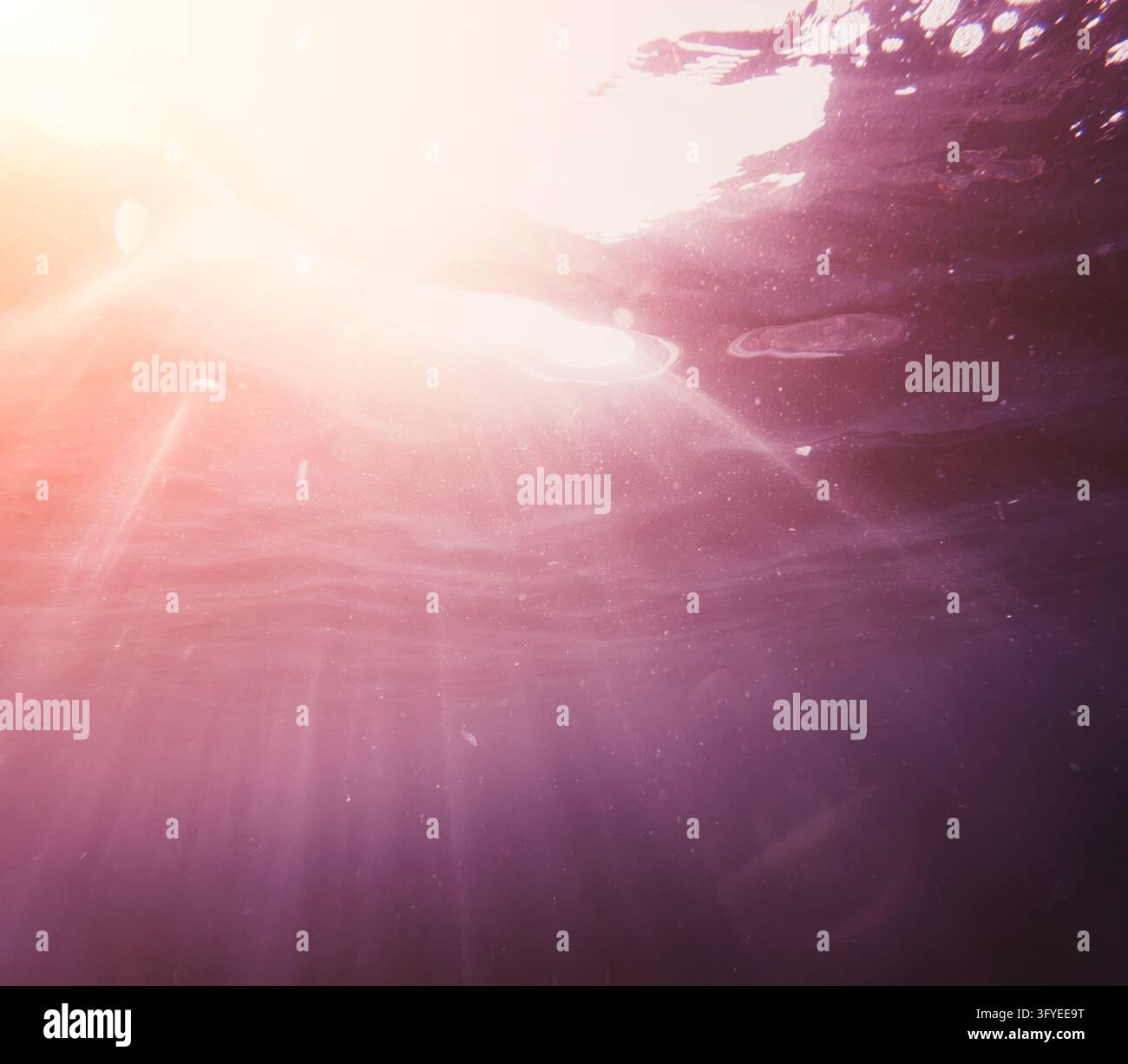 Sunset Rays Isolated Vibrant sunset light rays pierce through clear ocean surface ...