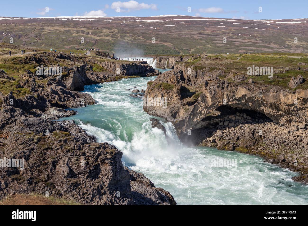 Fossholl, Iceland - June 16, 2026: Geitafoss cascades through a rocky ...
