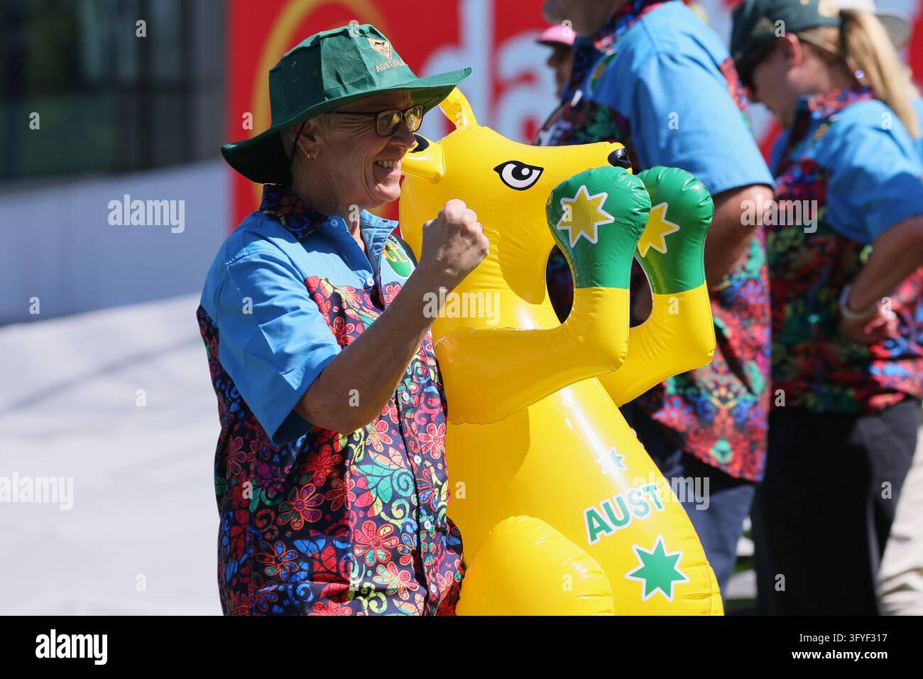 An Australian fan cheers on day one of the third cricket test match ...