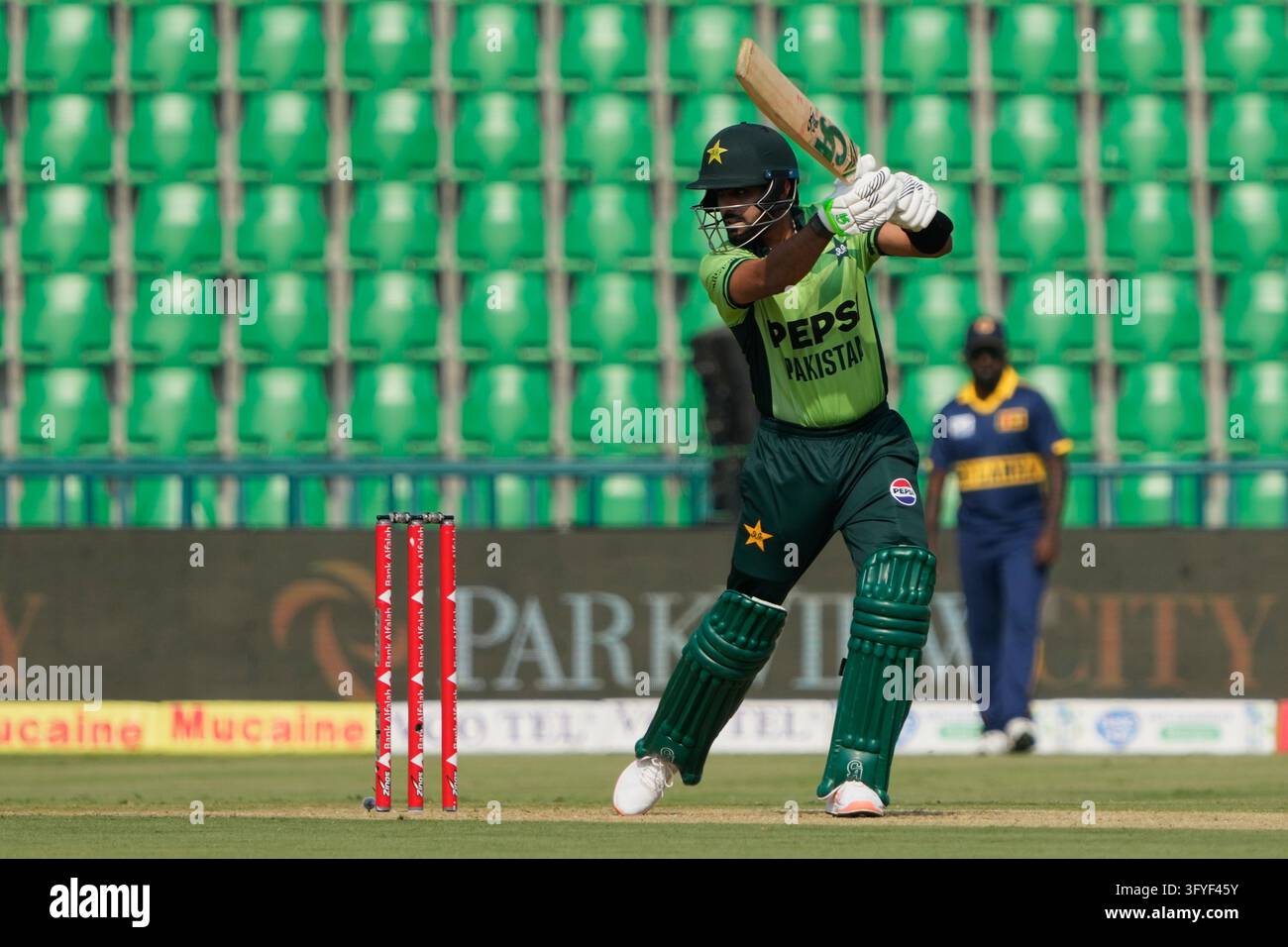 Pakistan's Babar Azam plays a shot during the tri-series one-day ...