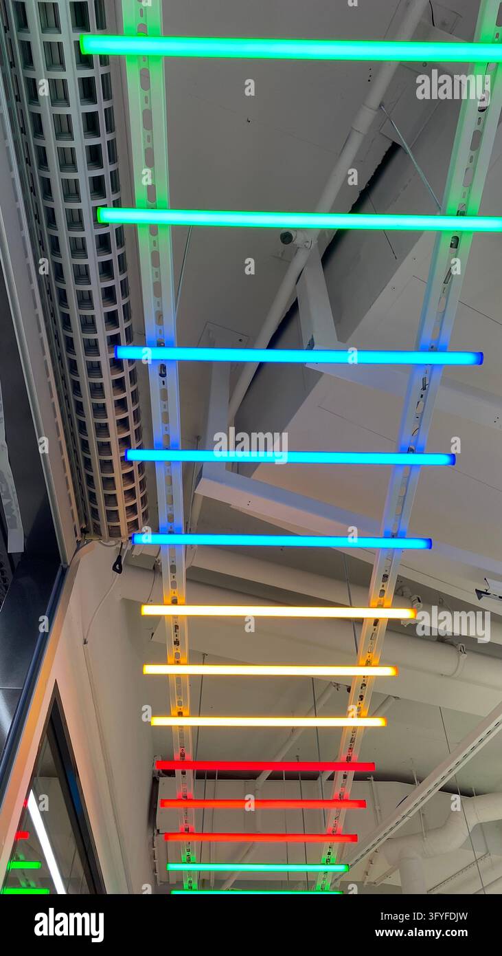 Soled Led Tube Light Colorful LED tube lights in rainbow colors mounted on ceiling in modern ...