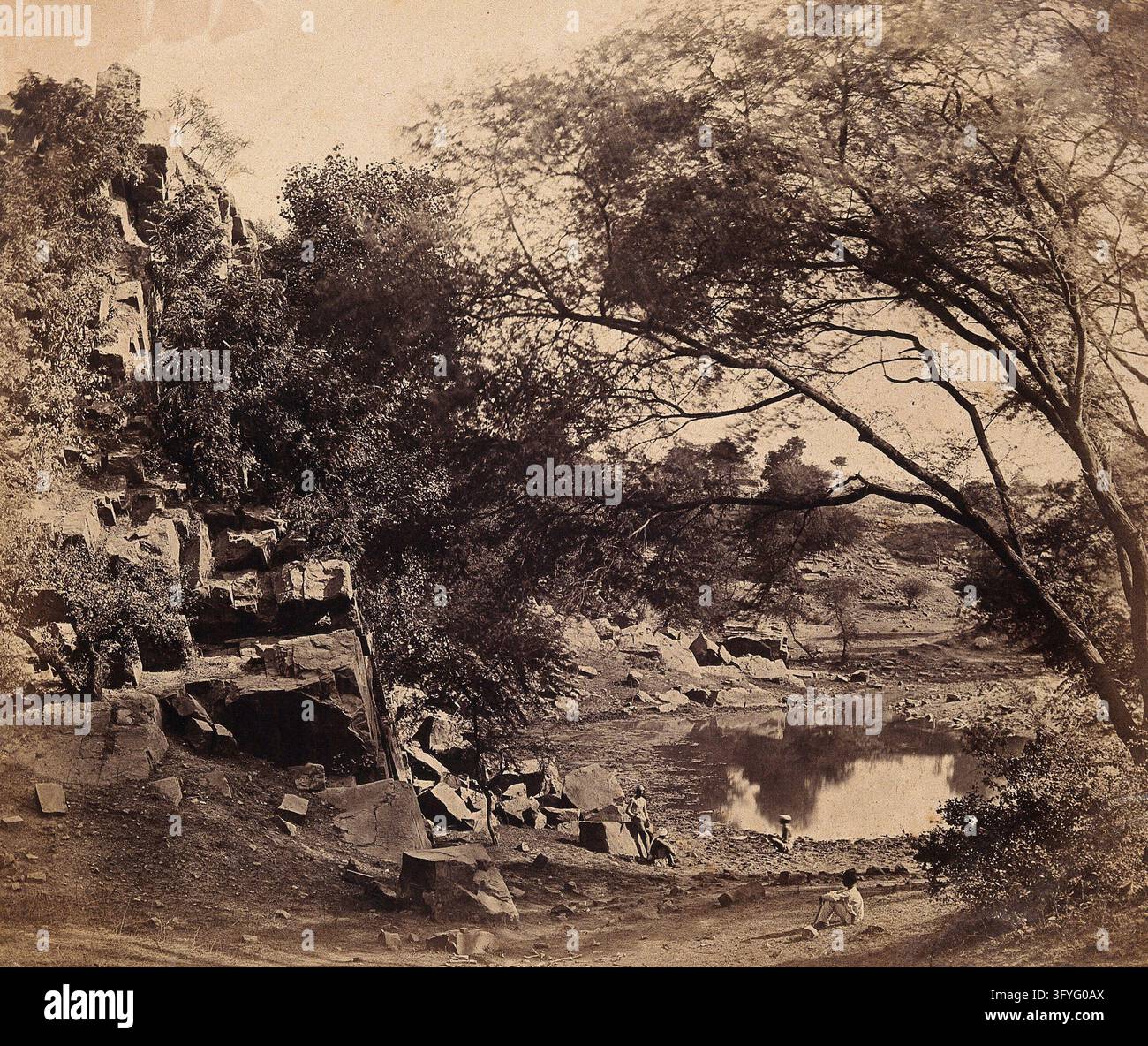 India: the 'Crow's Nest' battery beside a small pond. Photograph by F ...