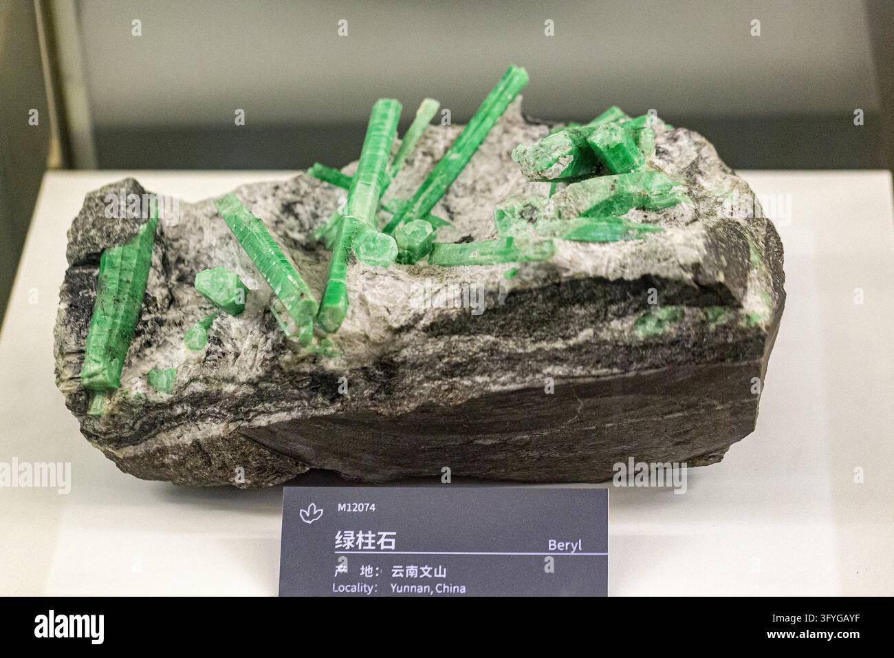 A beryl gemstone from Wenshan, Yunnan province, is displayed at the ...