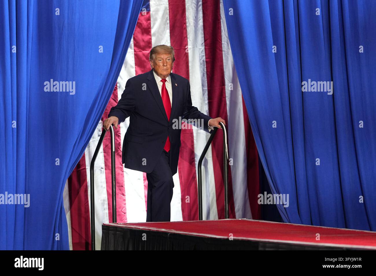 President Donald Trump arrives at a campaign rally at the Port of ...