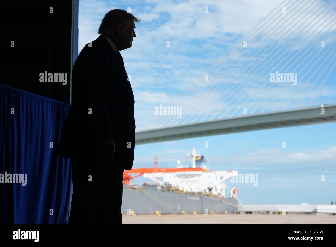 President Donald Trump arrives at a campaign rally at the Port of ...