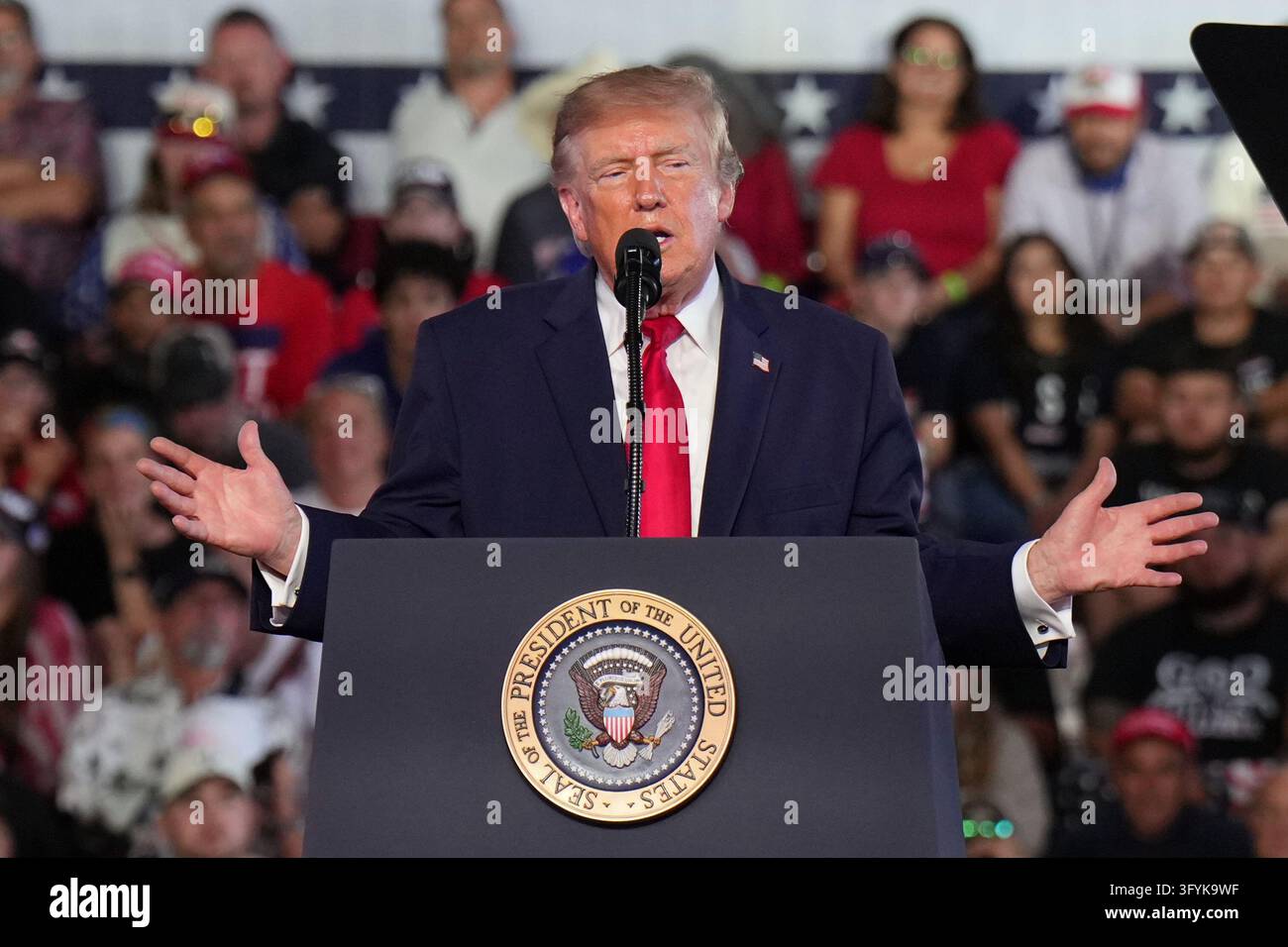 President Donald Trump speaks during a campaign rally, Tuesday, Oct. 27 ...
