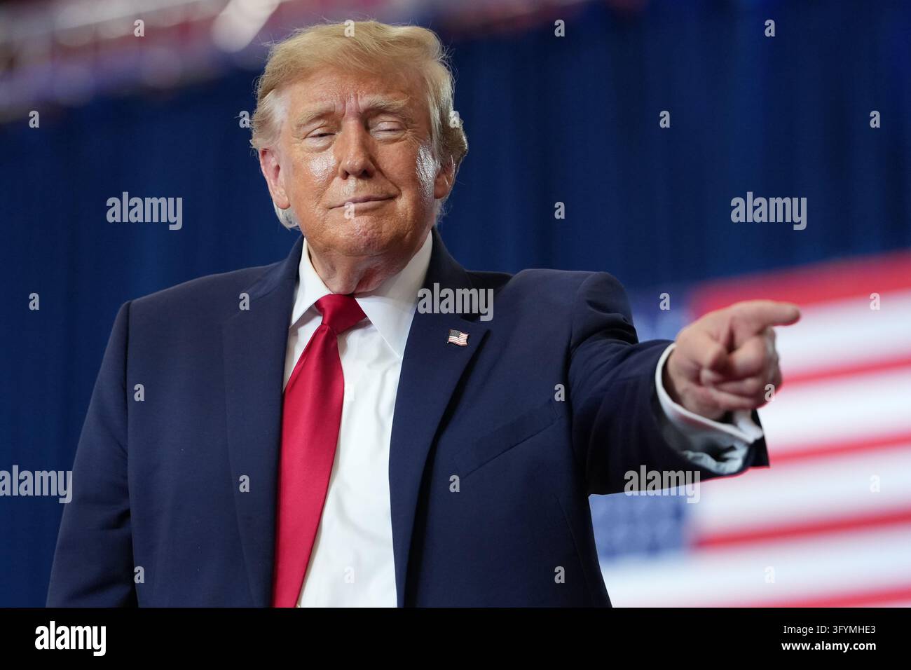 President Donald Trump gestures at a campaign rally at the Lubbock ...