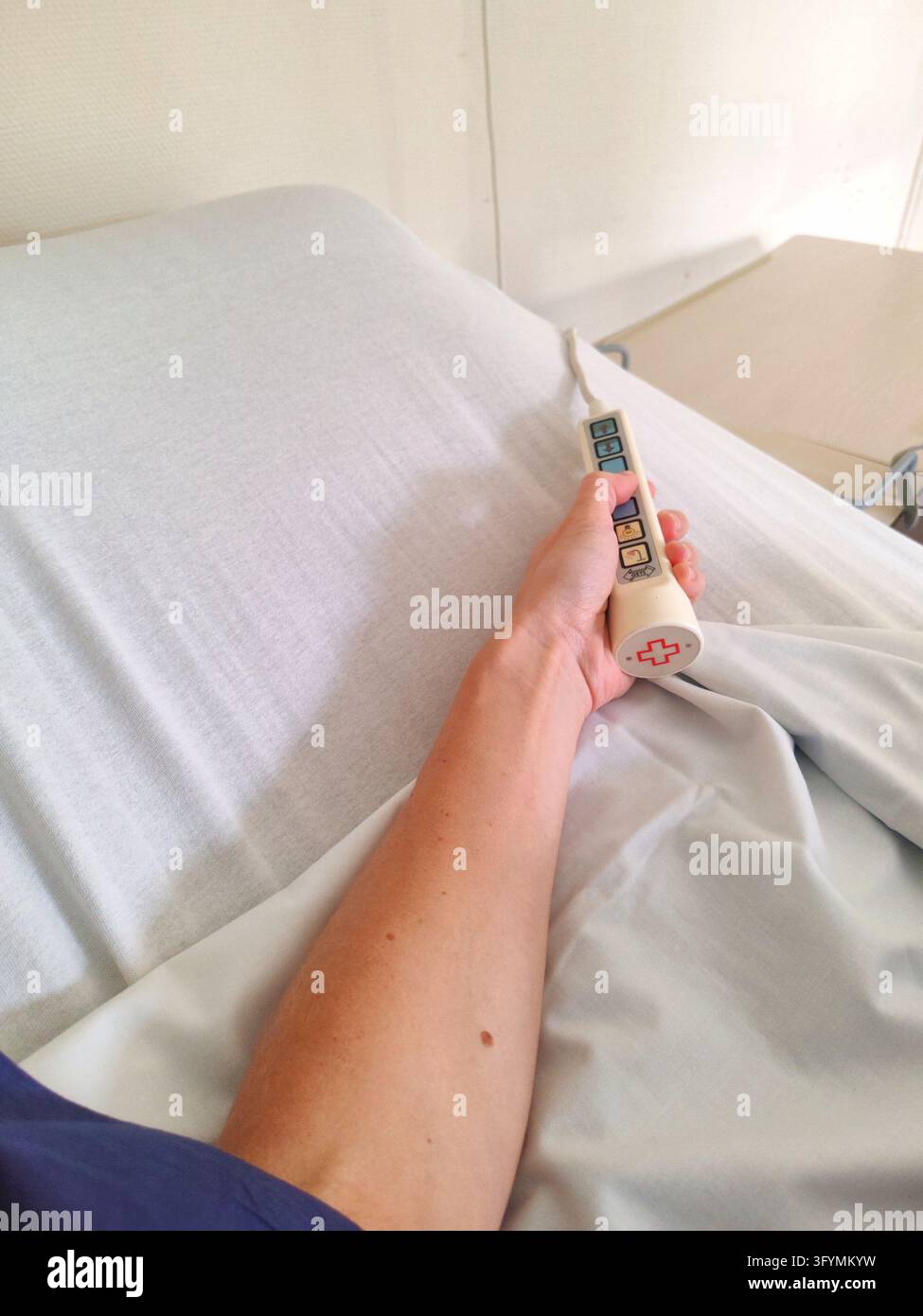 Call Vecto Patient call button beside a hospital bed,providing convenient access ...