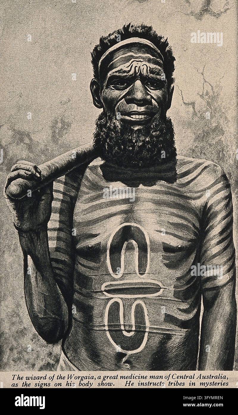 A shaman or medicine man with extensive body painting, Worgaia, Central ...