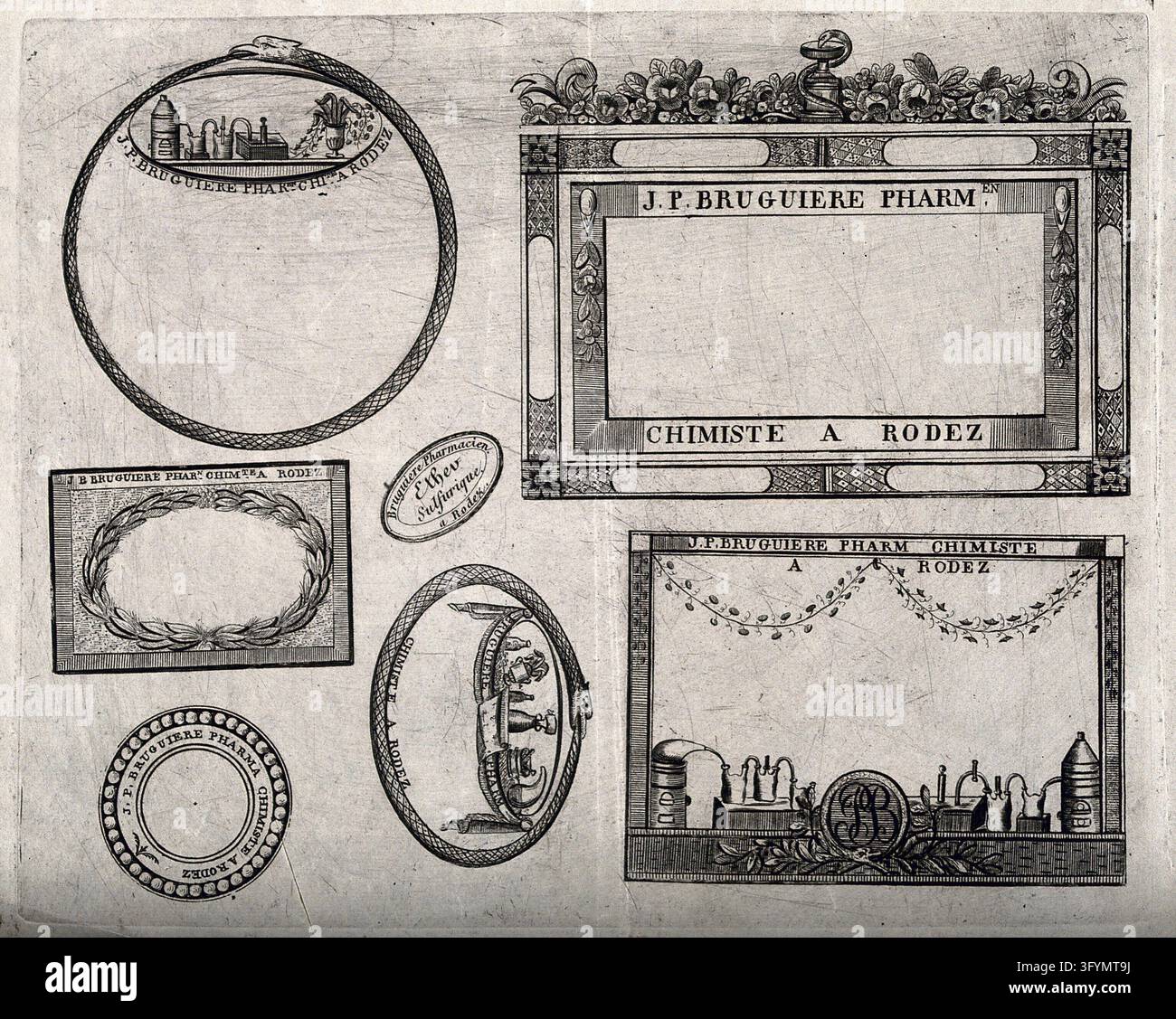 Video Processor Label Seven different designs for labels for a French pharmacist, J.P ...