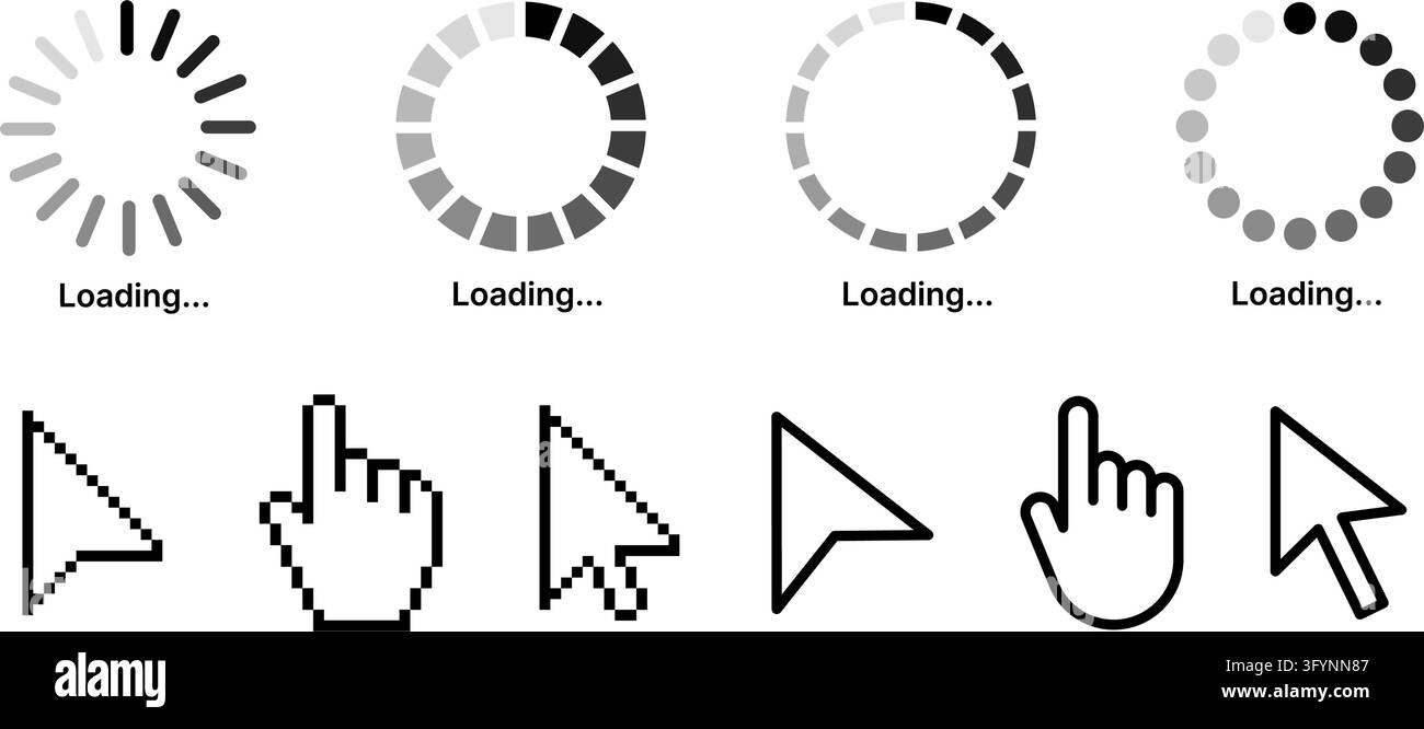 Loading Spinner and Cursor Icon Collection with Progress Indicators ...