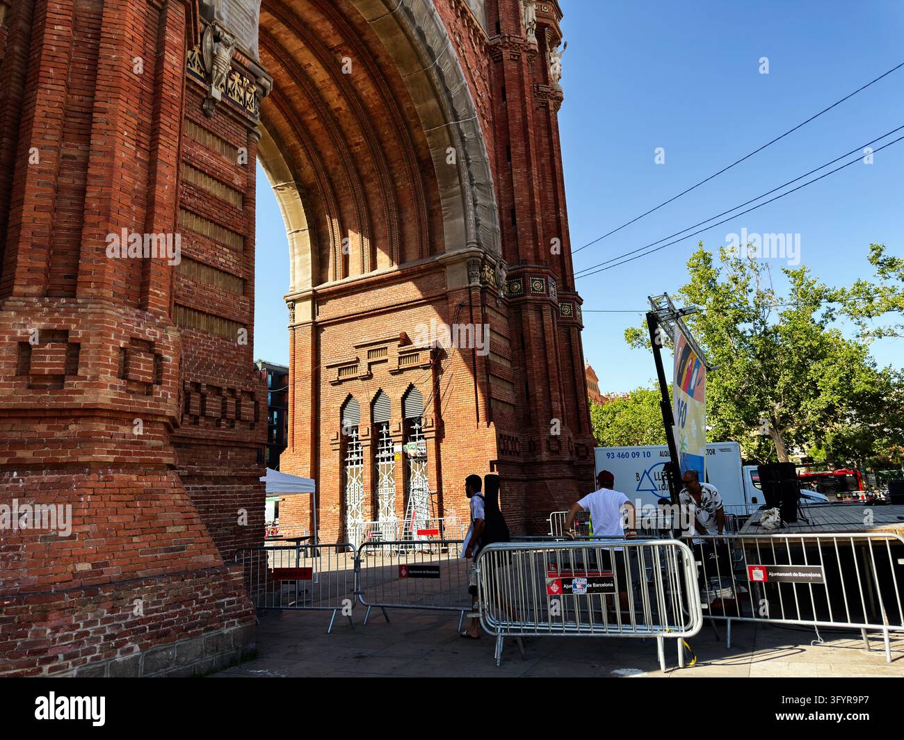 Barcelona , Spain - June 27, 2026: Barcelona landmark stands beside ...