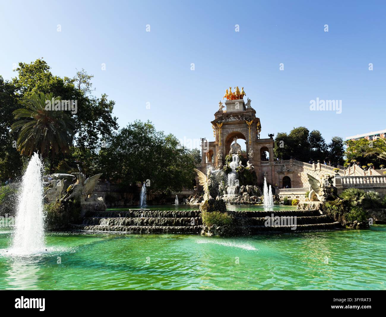 Pool Wiver Barcelona , Spain - June 27, 2026: Cascada Monumental fountain flows ...