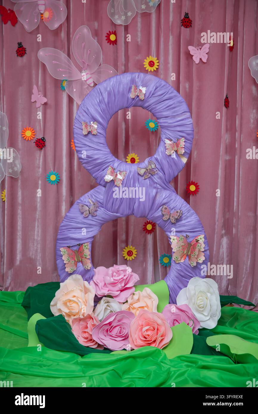Festive background decorated for International Women's Day with number ...