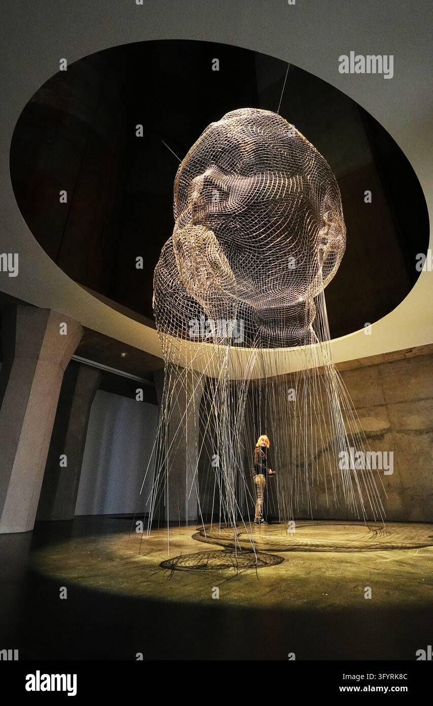 A visitor views artwork 
