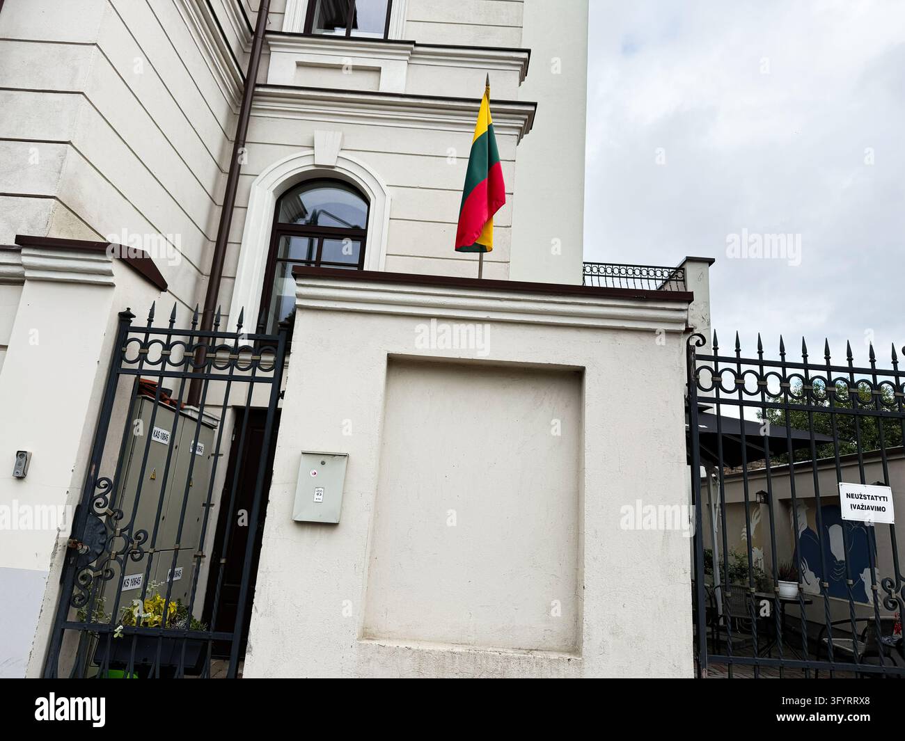 Fly Imag Vilnius, Lithuania - October 05, 2026: Lithuanian flag flies above a ...