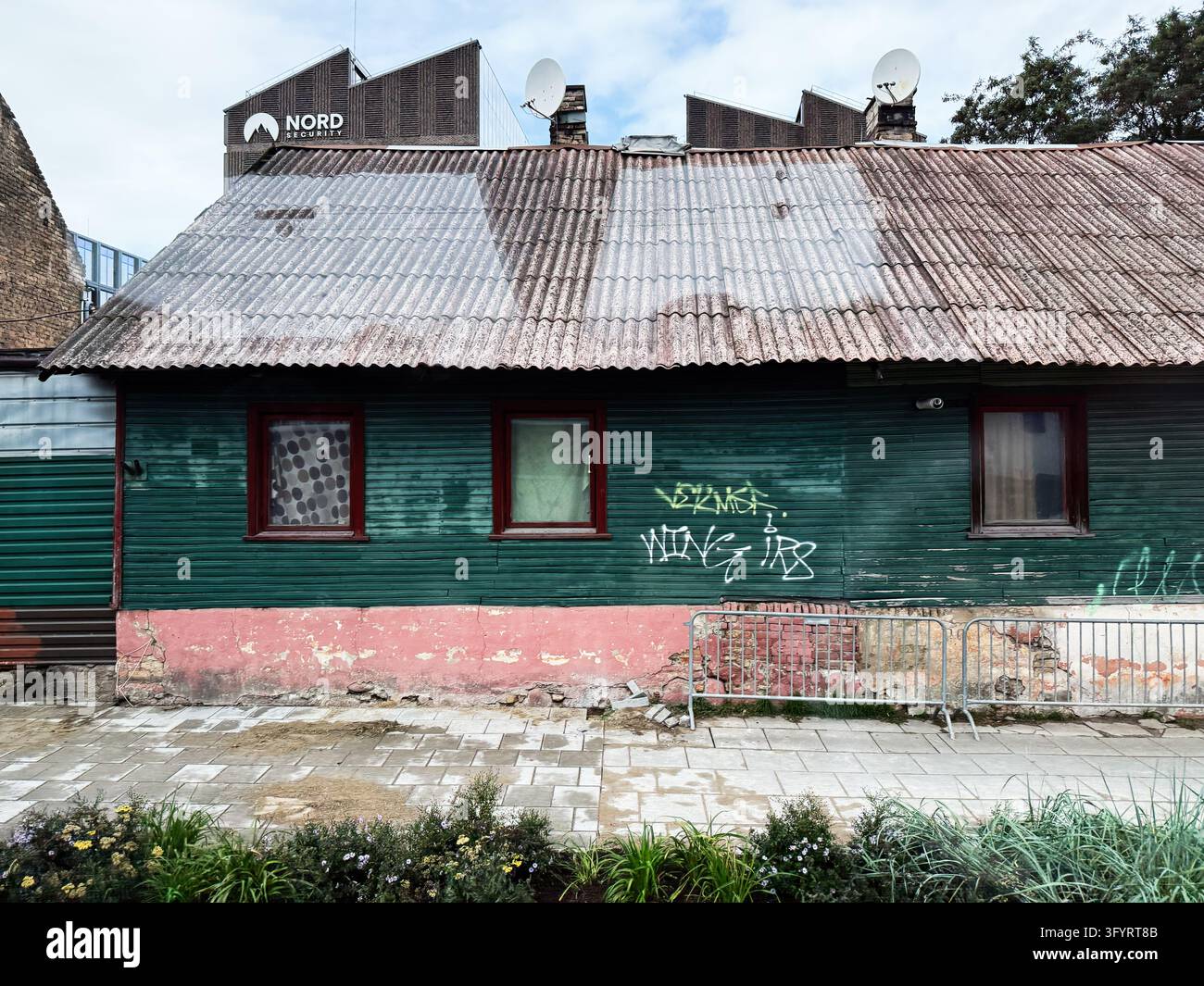 Vilnius, Lithuania - October 05, 2026: Old wooden building with green ...
