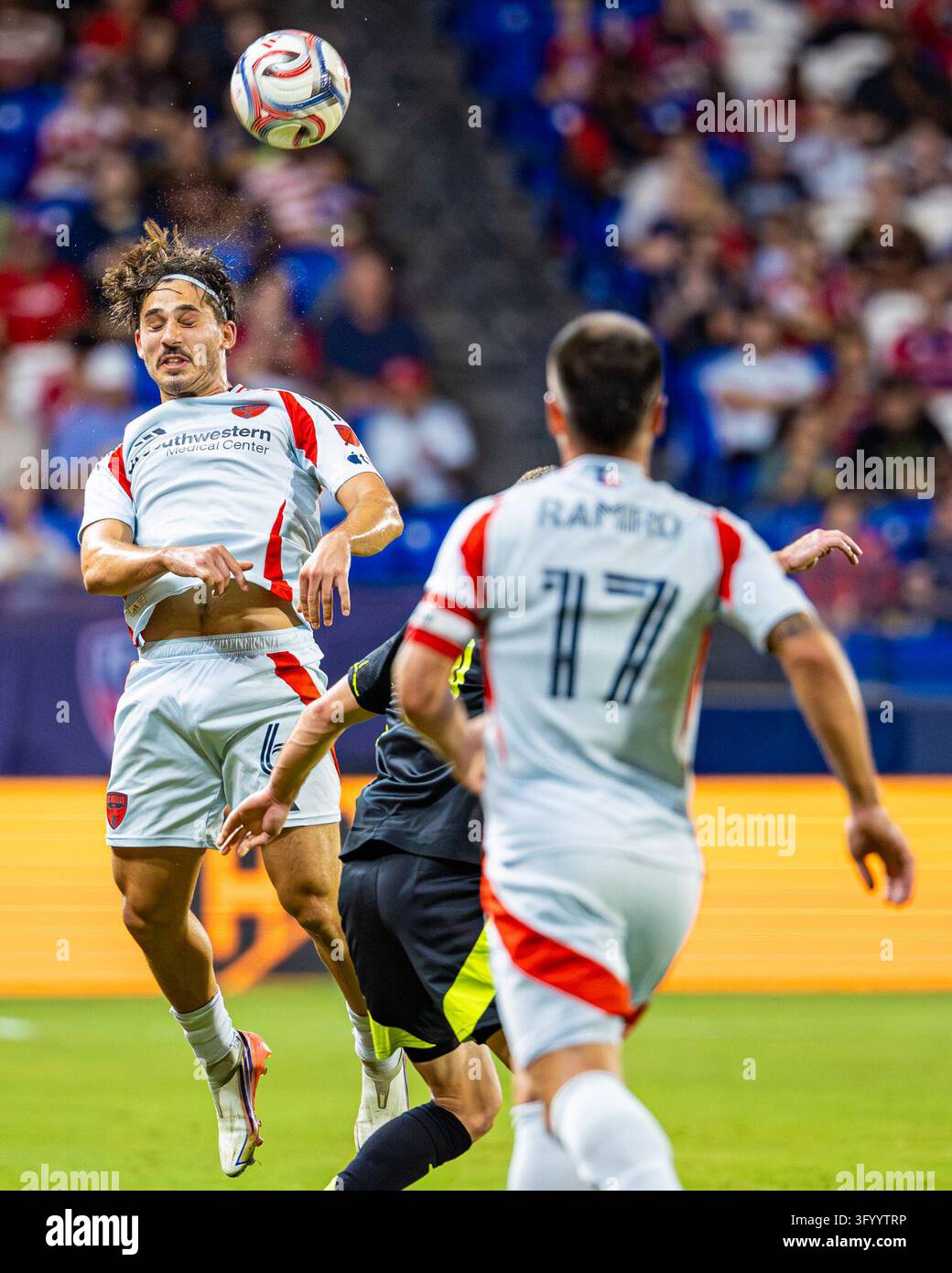 FC Dallas midfielder Ran Binyamin (6) heads the ball during the MLS ...