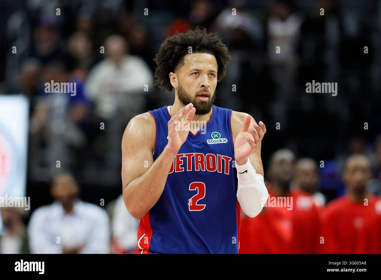 Three Cade Detroit Pistons guard Cade Cunningham (2) during the second half of an ...