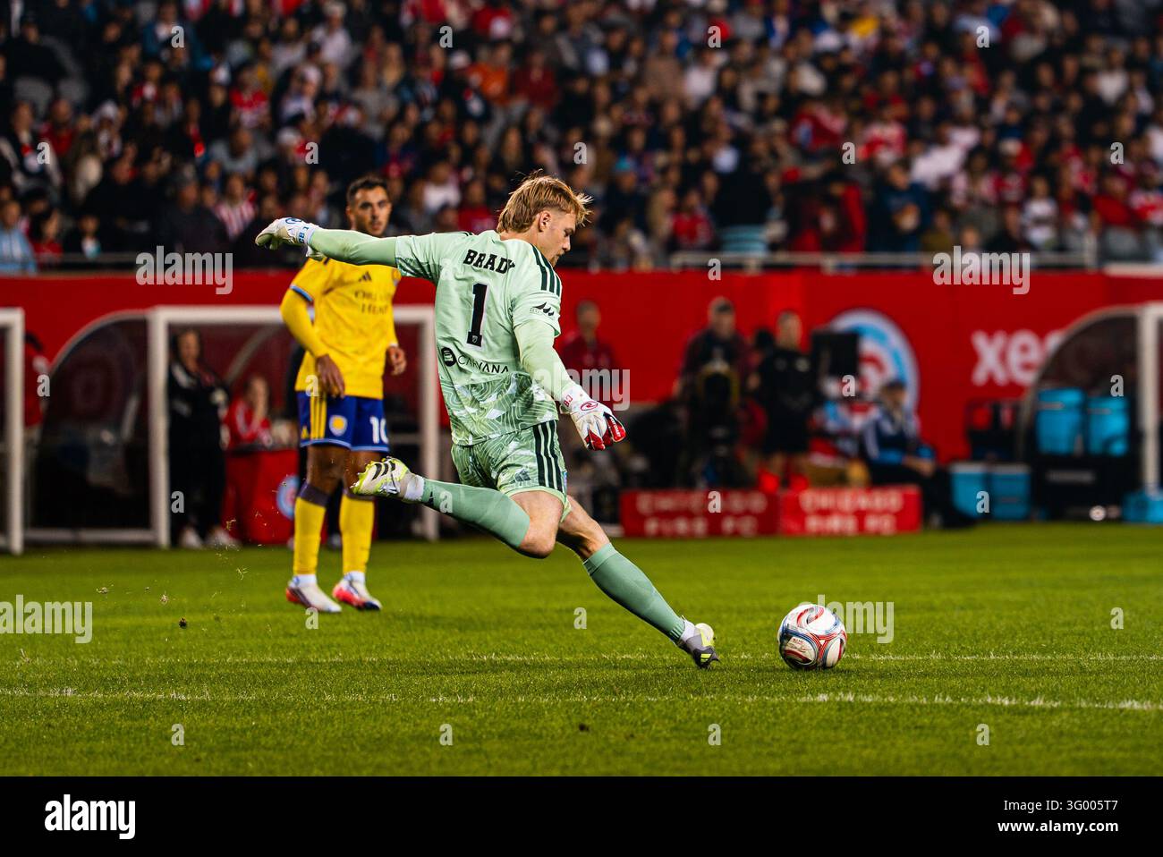 Chicago Fire FC goalkeeper Chris Brady (1) kicks the ball forward ...