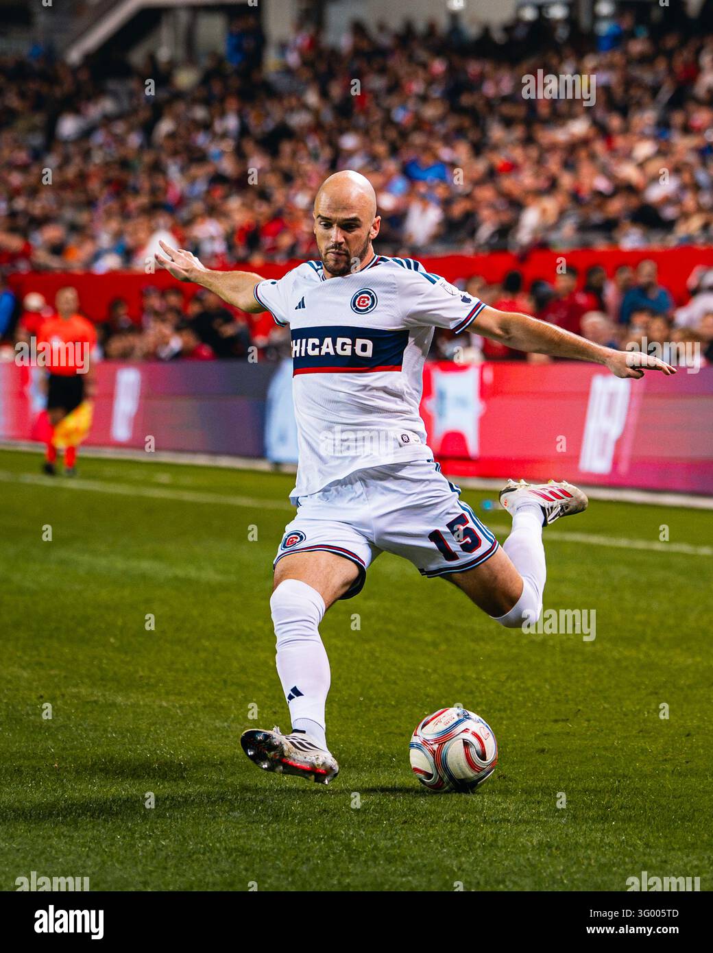 Chicago Fire FC defender Andrew Gutman (15) crosses the ball during the ...