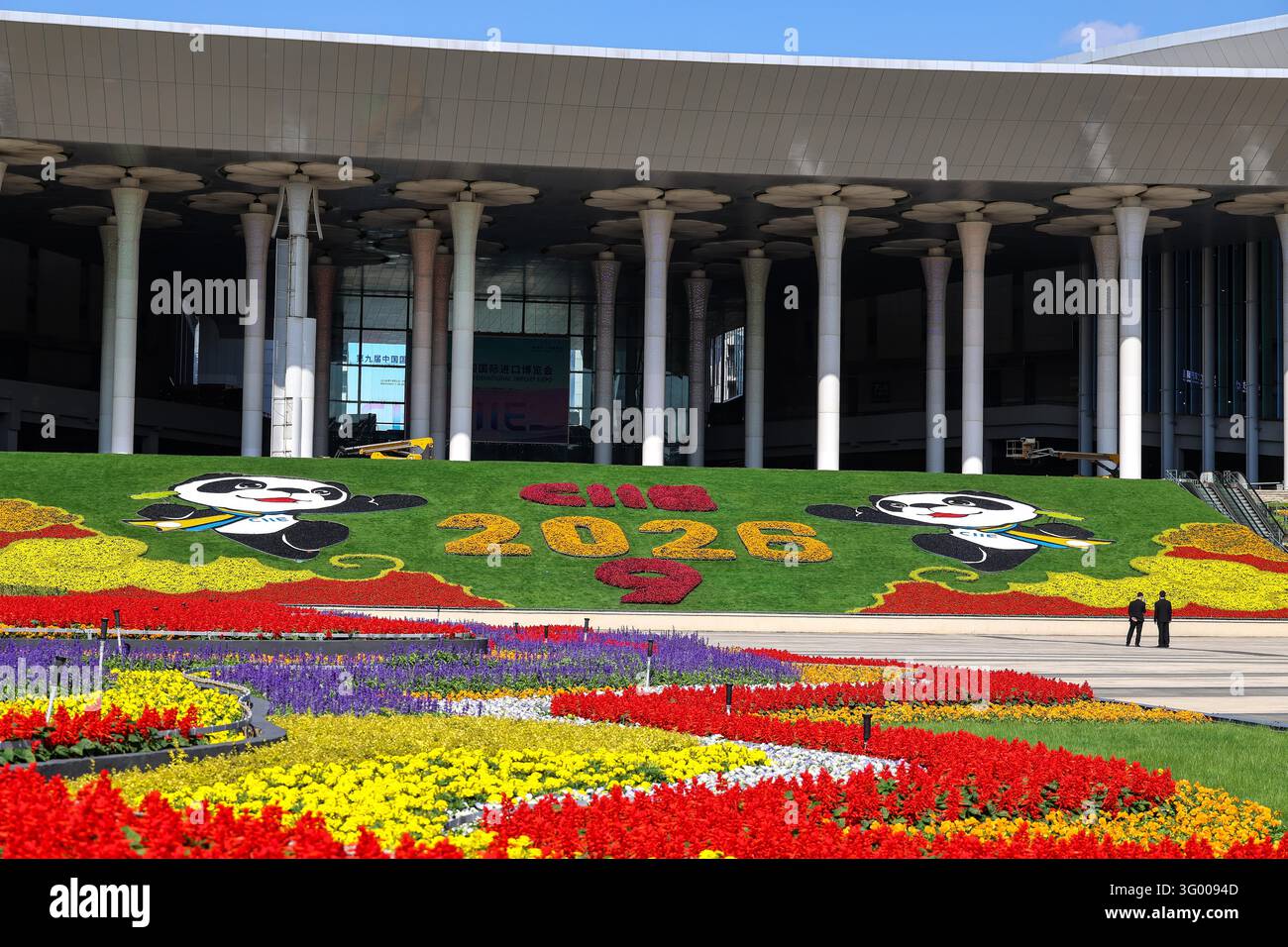 Floral displays are set up at the south square of the National ...