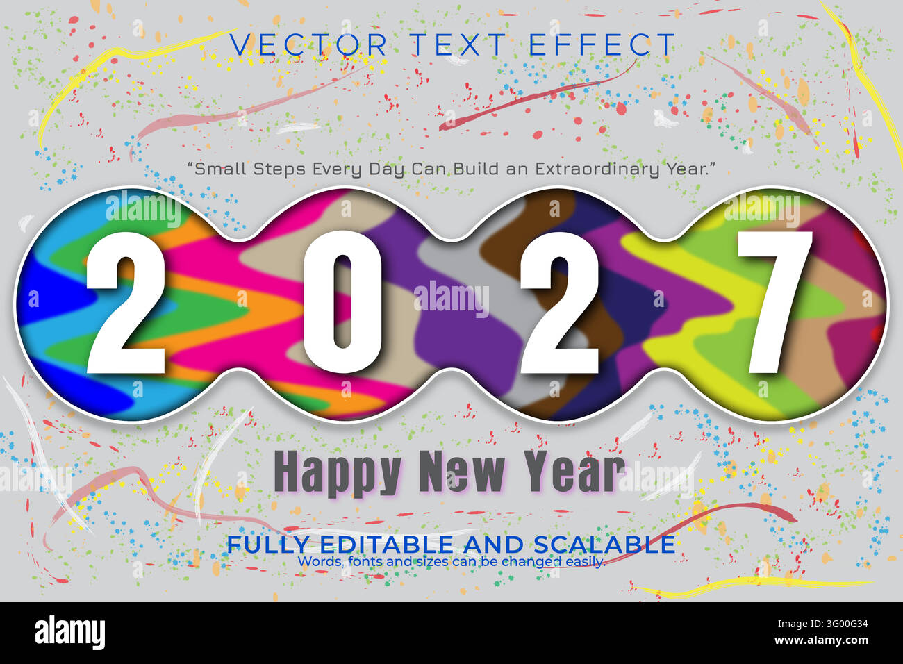 Wavy Pattern With Text Wavy 2027 Happy New Year Editable Text Effect Festive 3D Typography ...