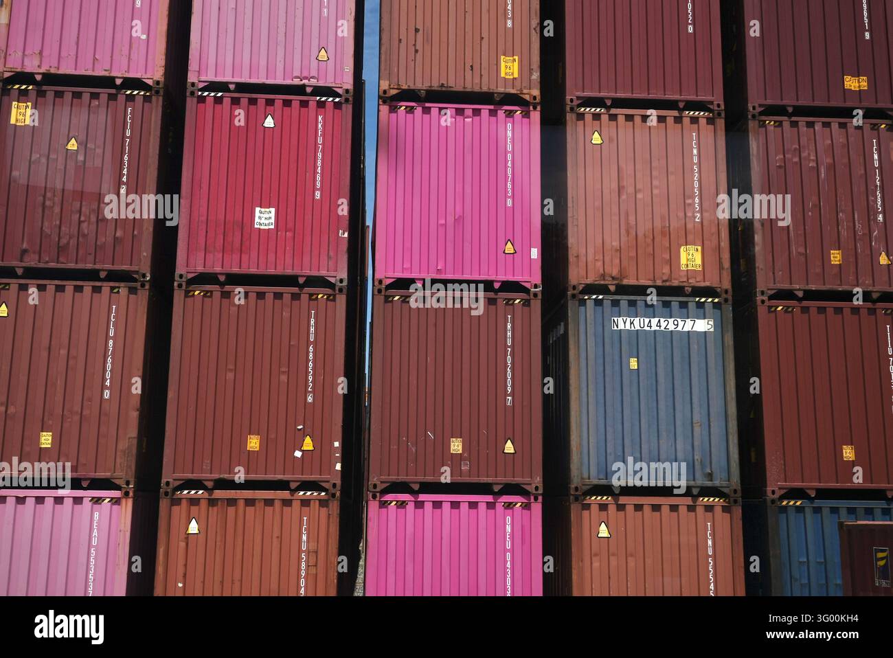 Stacking Cargo Signage Cargo containers are stacked at the Gemalink port in the Thi Vai ...