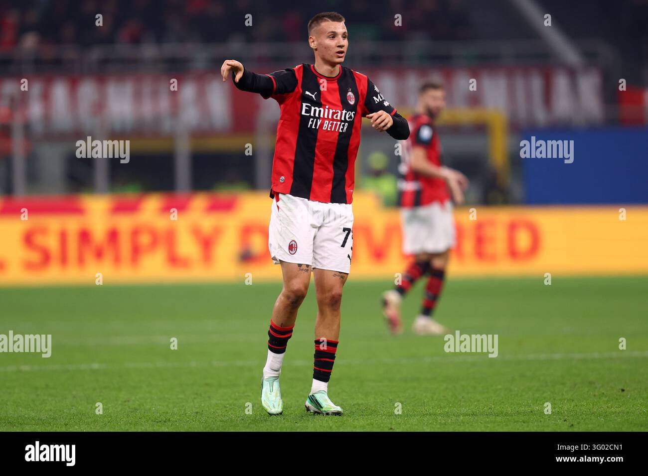 Francesco Camarda of Ac Milan gestures during the Serie A match ...