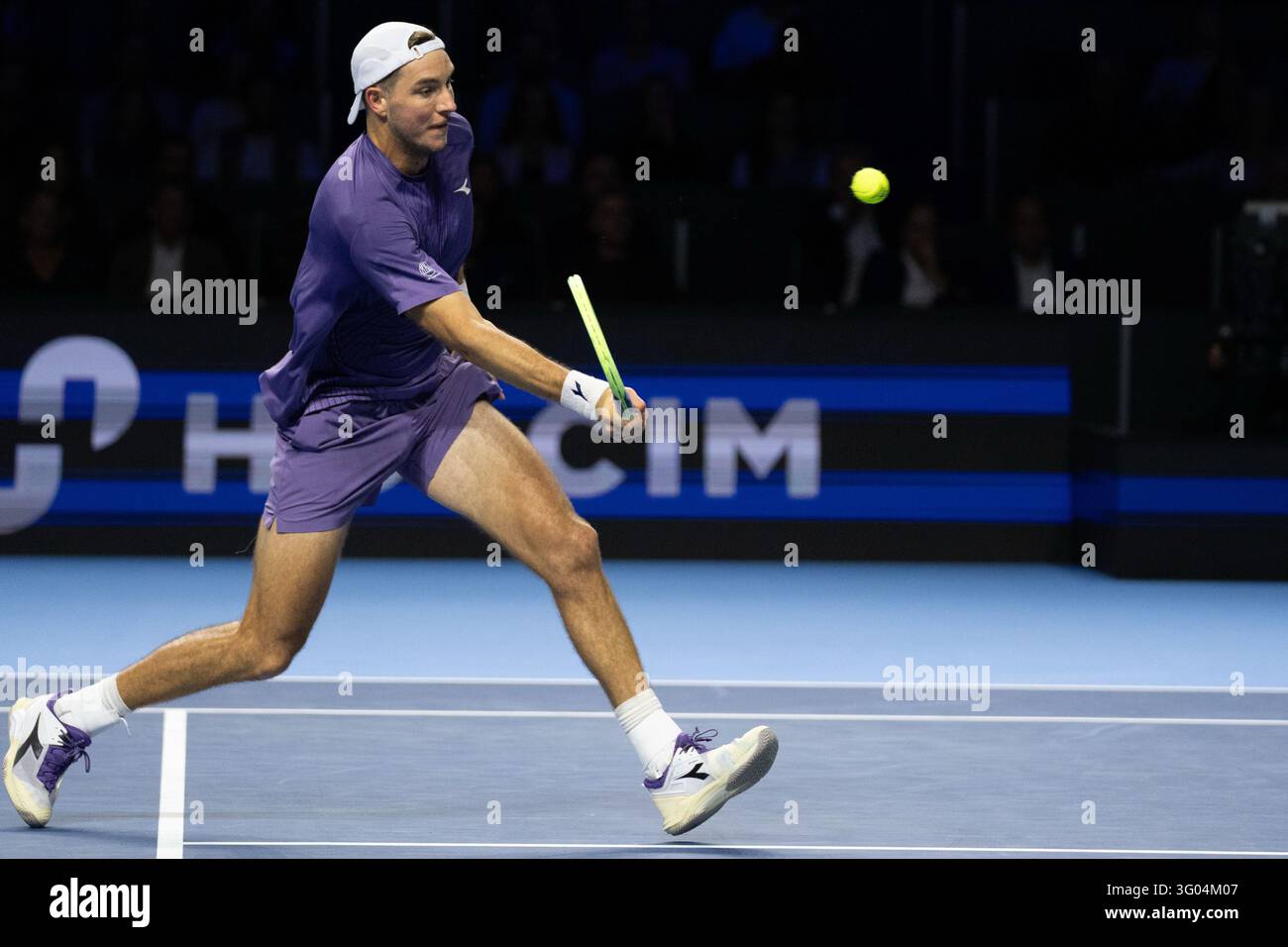 BASEL, SWITZERLAND - OCTOBER 29: Jan-Lennard Struff of Germany plays a ...