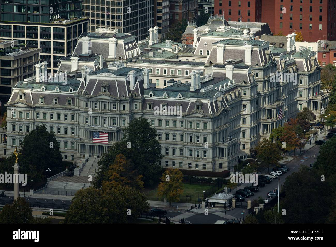 An aerial view of the Eisenhower Executive Office Building ...