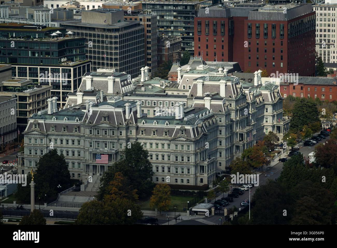 An aerial view of the Eisenhower Executive Office Building ...