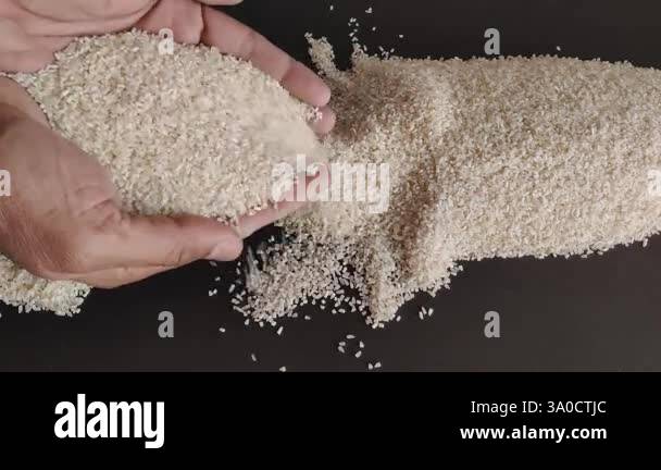 Resisted Hand Exercises Rice Two Hands Pressed Together, Carefully Arranging Raw White Rice in a ...